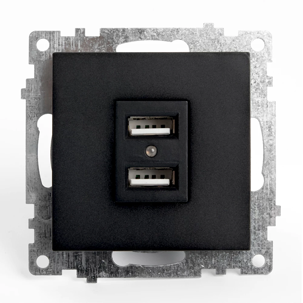 Розетка USB 2-местная (механизм), STEKKER GLS10-7115-05, 250B, 2,1А, серия Катрин, черный (39616) - Viokon.com