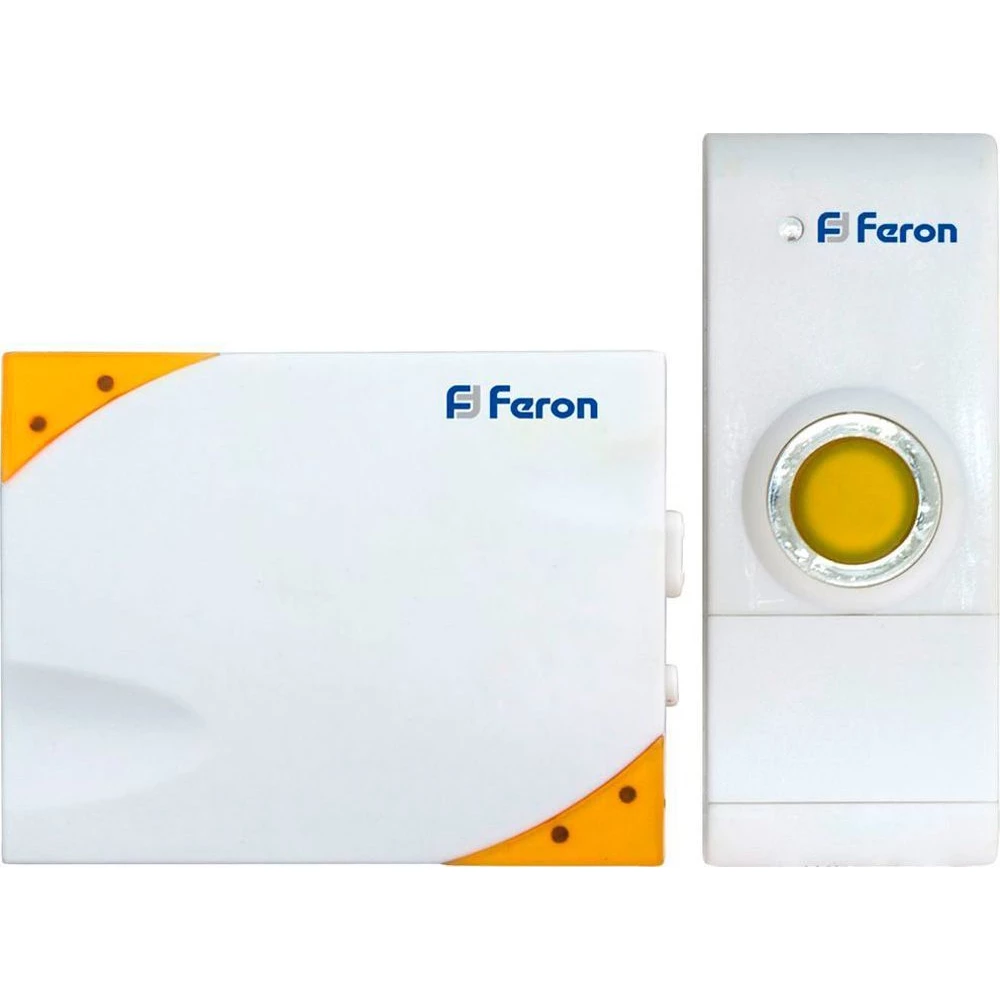 Звонок дверной беспроводной Feron Е-369  Электрический 35 мелодий белый желтый с питанием от батареек (23676) - Viokon.com