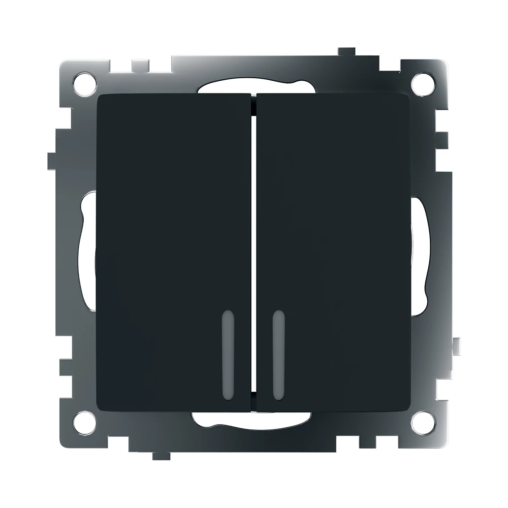 Выключатель 2-клавишный c индикатором (механизм), STEKKER GLS10-7102-05, 250В, 10А, серия Катрин, черный (39607) - Viokon.com