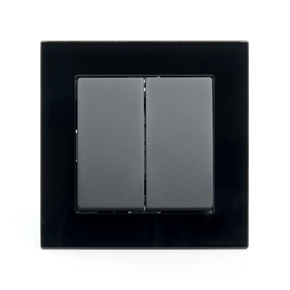 Выключатель 2-клавишный STEKKER GLS10-7004-05, 250В, 10А, серия Катрин, черный (39506) - Viokon.com