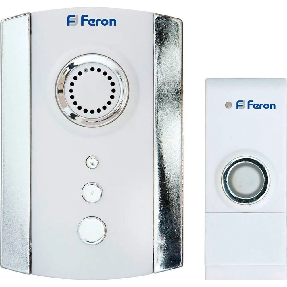 Звонок дверной беспроводной Feron Е-368  Электрический 35 мелодий белый хром с питанием от батареек (23675) - Viokon.com