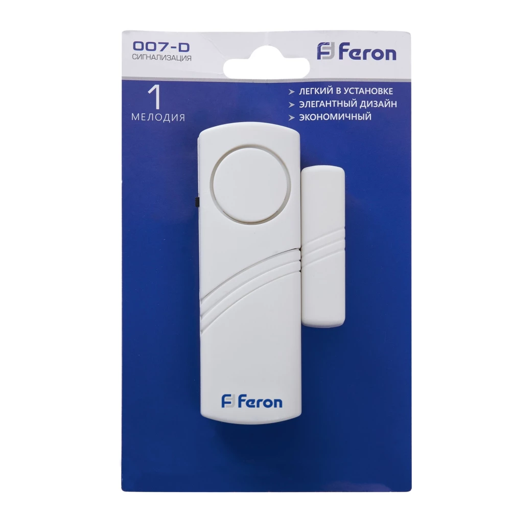 Звонок-сигнализация дверной беспроводной Feron 007-D Электрический 1 мелодия белый с питанием от батареек (23602) - Viokon.com