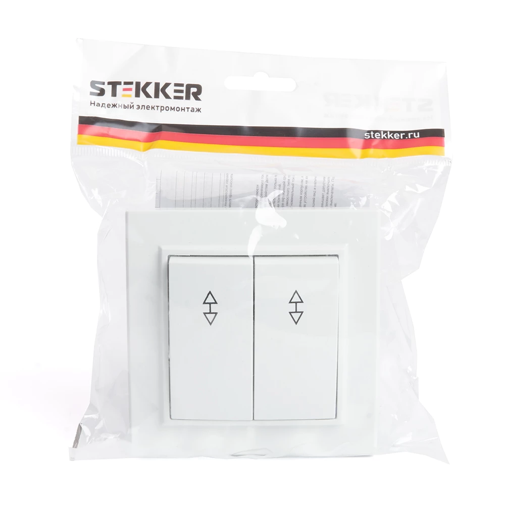 Переключатель 2-клавишный STEKKER  PSW10-9005-01, 250В, 10А, серия Эрна, белый (39919) - Viokon.com
