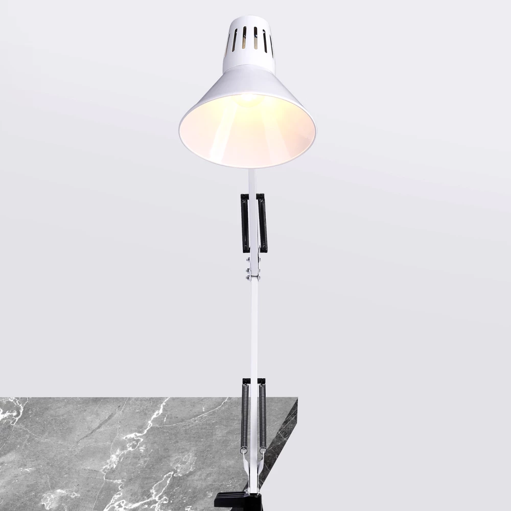 Настольная лампа со сменной лампой E27 на струбцине DE7719 WH белый E27 max 40W - Viokon.com
