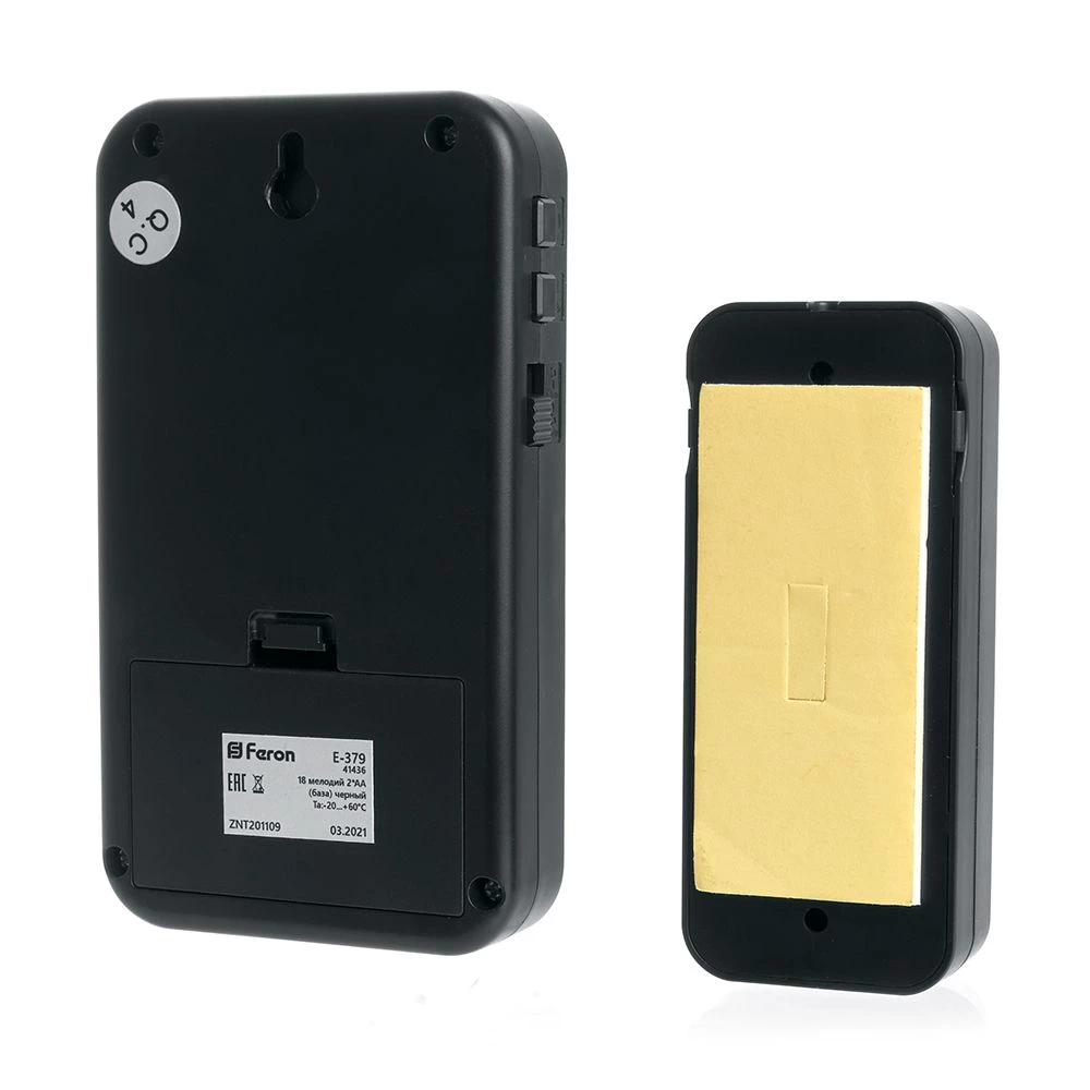 Звонок дверной беспроводной Feron E-379 Электрический 18 мелодий черный с питанием от батареек (41436) - Viokon.com