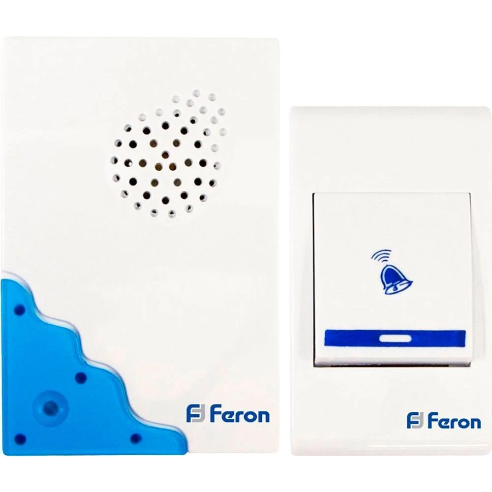 Звонок дверной беспроводной Feron Е-223  Электрический 32 мелодии белый синий с питанием от батареек (23679) - Viokon.com