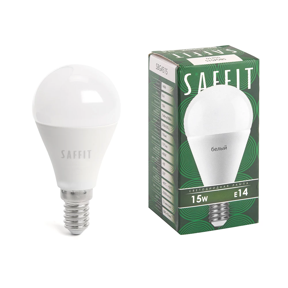 Лампа светодиодная SAFFIT SBG4515 Шарик E14 15W 230V 4000K (55210) - Viokon.com
