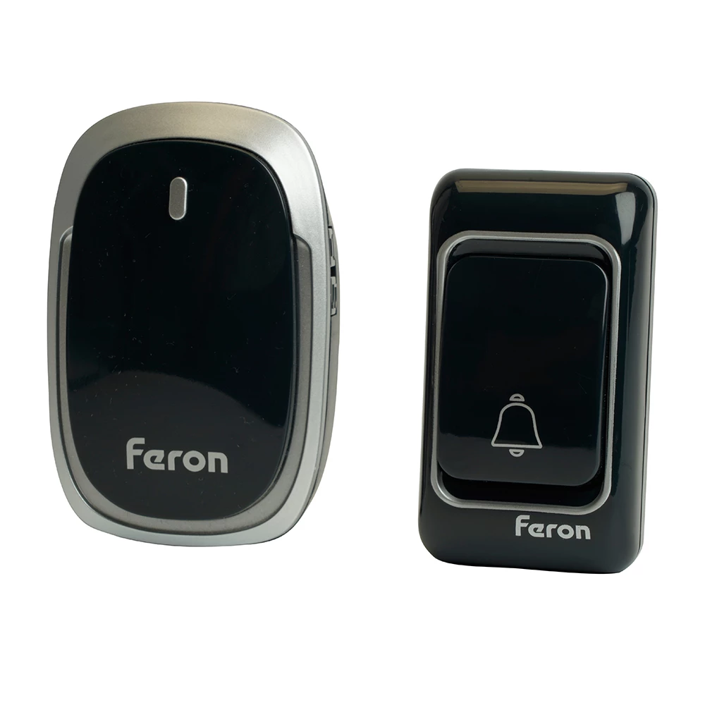 Звонок дверной беспроводной Feron E-383 Электрический 38 мелодий черный, серебро с питанием от батареек (48924) - Viokon.com