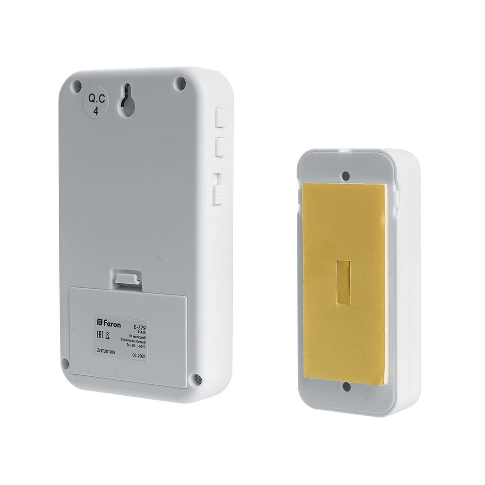 Звонок дверной беспроводной Feron E-379 Электрический 18 мелодий белый с питанием от батареек (41435) - Viokon.com
