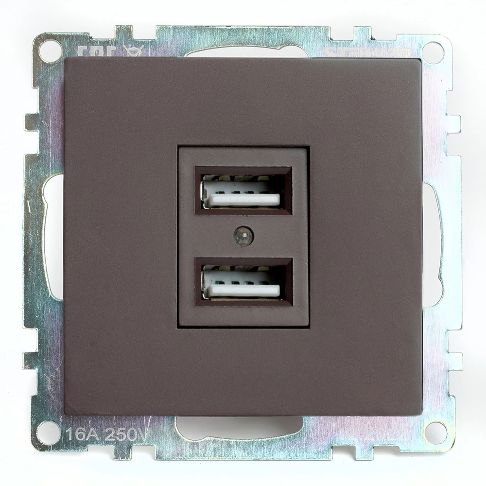 Розетка USB 2-местная (механизм), STEKKER GLS10-7115-04, 250B, 2,1А, серия Катрин, шоколад (49027) - Viokon.com