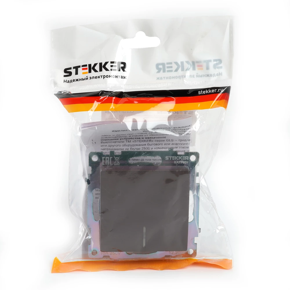 Выключатель 1-клавишный c индикатором (механизм) STEKKER GLS10-7101-04, 250В, 10А, серия Катрин, шоколад (49022) - Viokon.com