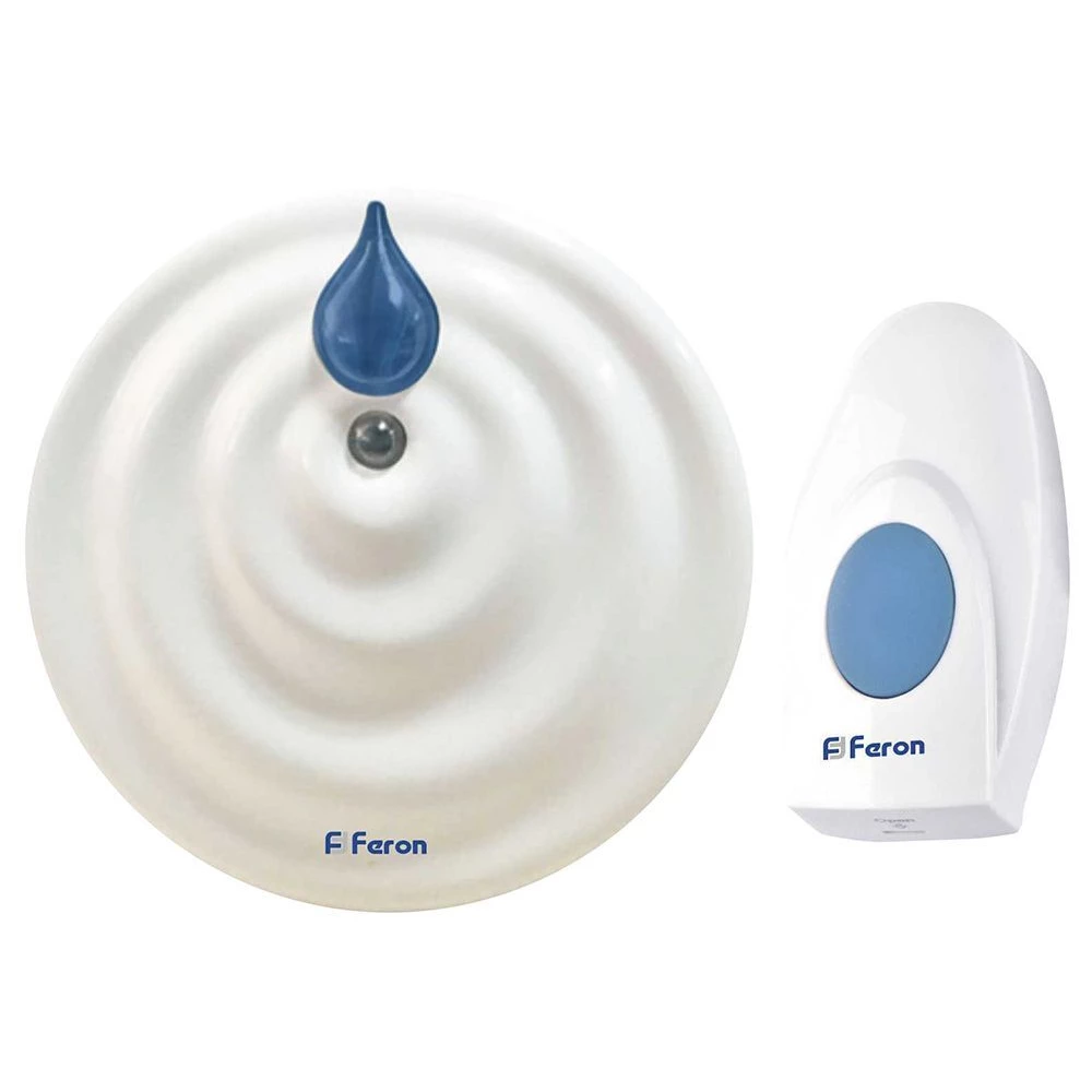 Звонок дверной беспроводной Feron E-374 Электрический 36 мелодии белый синий с питанием от батареек (23687) - Viokon.com