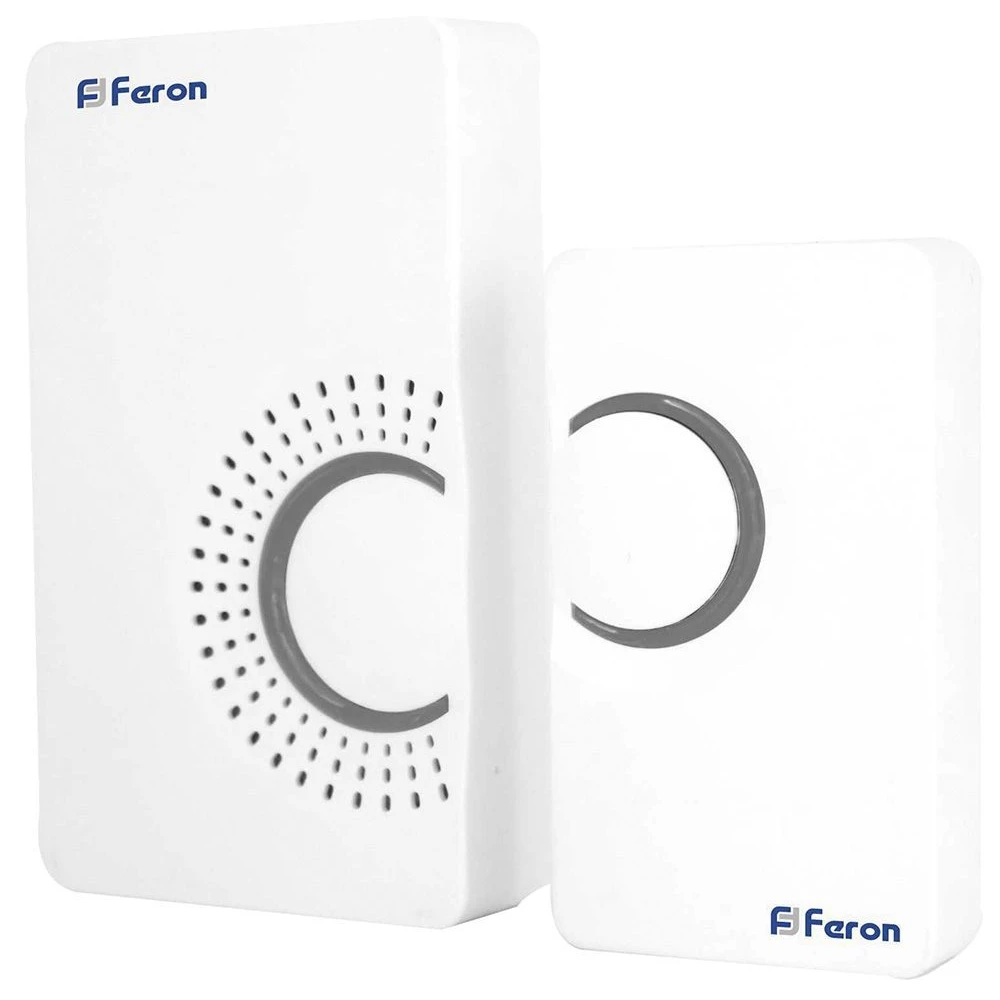 Звонок дверной беспроводной Feron E-373 Электрический 36 мелодий белый серый с питанием от батареек (23686) - Viokon.com